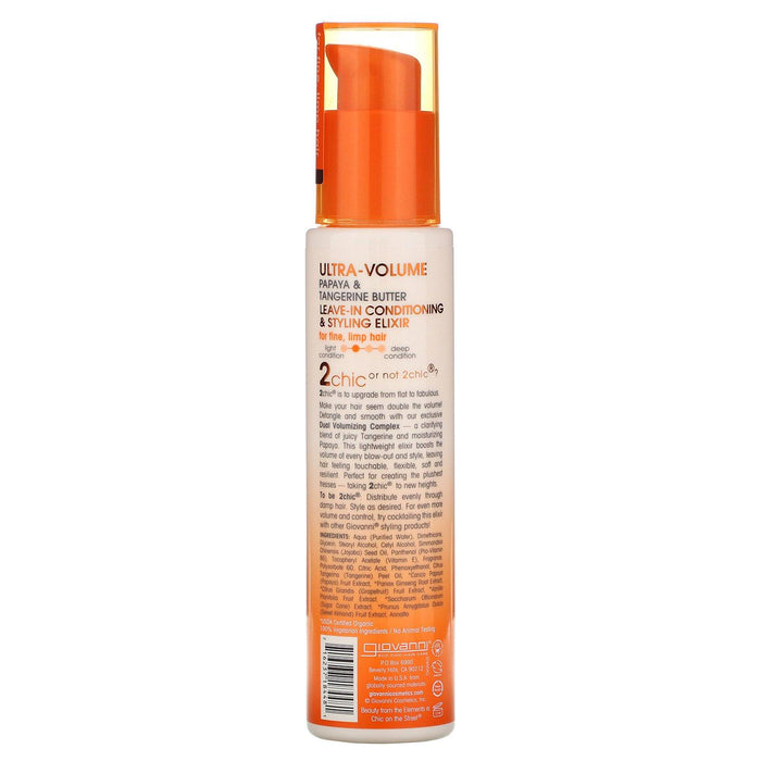 Giovanni, 2chic, Ultra-Volume Leave-In Conditioning & Styling Elixir, For Fine, Limp Hair, Papaya + Tangerine Butter, 4 fl oz (118 ml) - HealthCentralUSA
