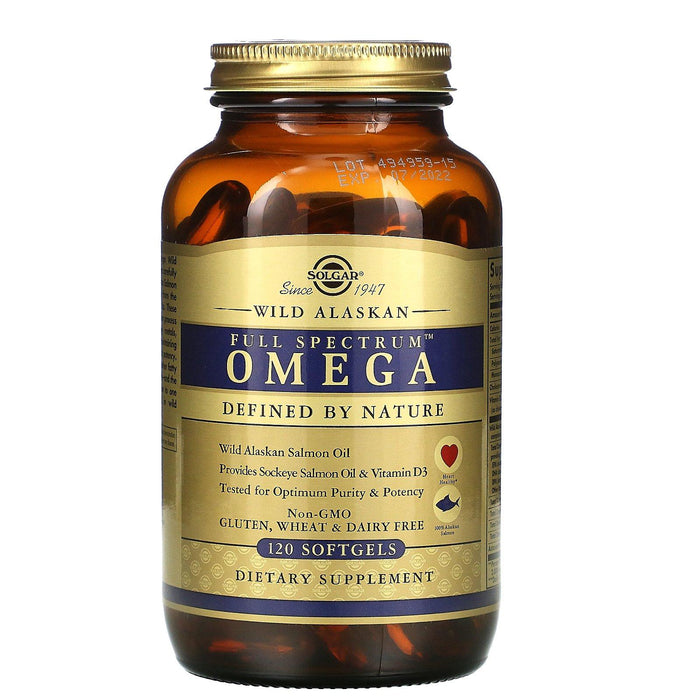 Solgar, Full Spectrum Omega, Wild Alaskan Salmon Oil, 120 Softgels - HealthCentralUSA