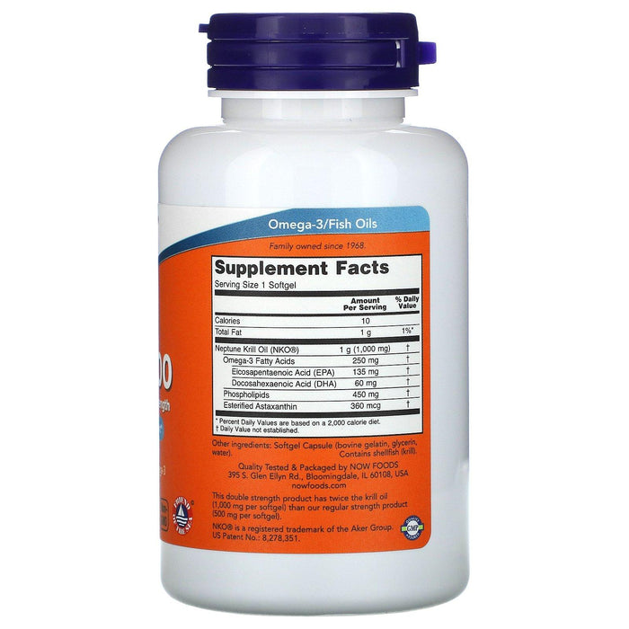 Now Foods, Neptune Krill 1000, Double Strength, 1,000 mg, 60 Softgels - HealthCentralUSA