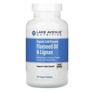 Lake Avenue Nutrition, Organic Cold Pressed Flaxseed Oil & Lignan, Hexane Free, 120 Veggie Softgels - HealthCentralUSA