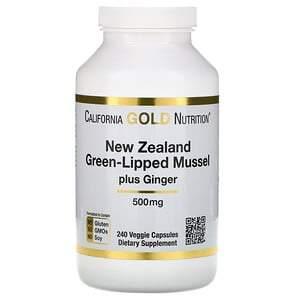 California Gold Nutrition, New Zealand, Green-Lipped Mussel Plus Ginger, Joint Health Formula, 500 mg, 240 Veggie Caps - HealthCentralUSA