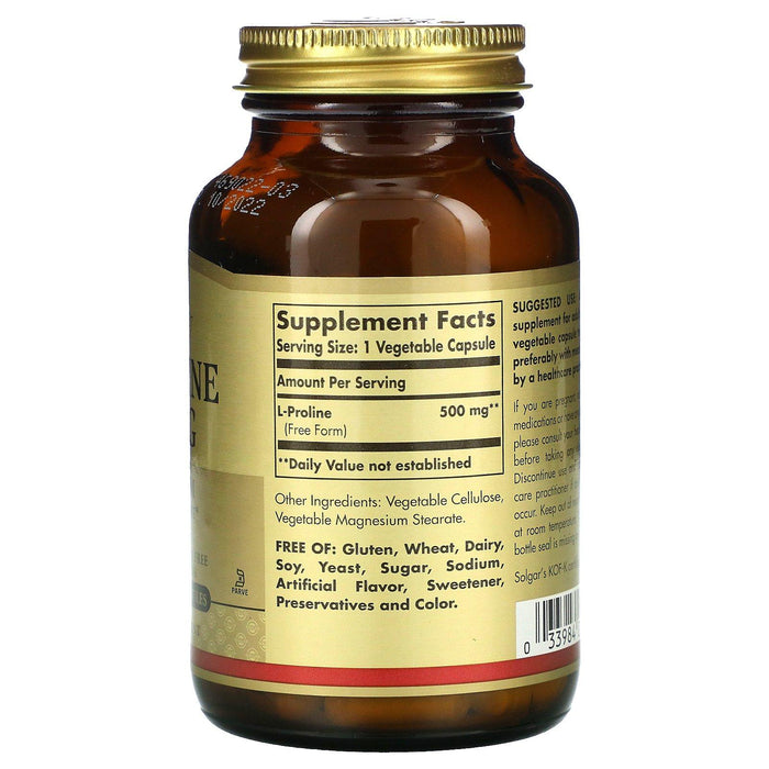Solgar, L-Proline, 500 mg, 100 Vegetable Capsules - HealthCentralUSA