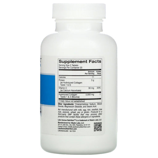 Lake Avenue Nutrition, Hydrolyzed Collagen Type 1 & 3, 1,000 mg, 365 Tablets - HealthCentralUSA