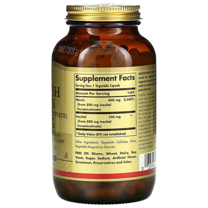 Solgar, No-Flush Niacin, 500 mg, 250 Vegetable Capsules - HealthCentralUSA