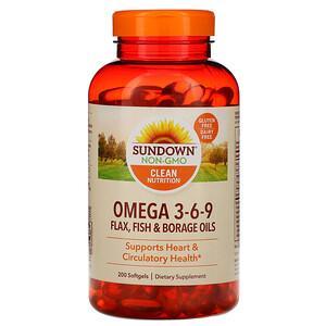 Sundown Naturals, Omega 3-6-9 Flax, Fish & Borage Oils, 200 Softgels - HealthCentralUSA