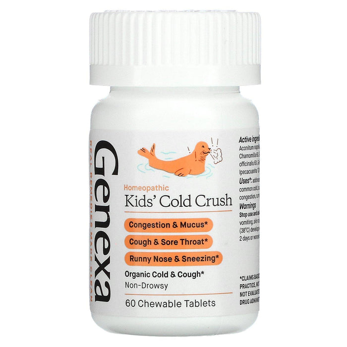 Genexa, Kids´ Cold Crush, Cold & Cough, Ages 3+, Organic Acai Berry, 60 Chewable Tablets - HealthCentralUSA