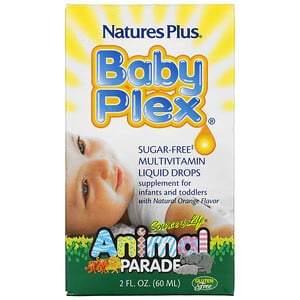 Nature's Plus, Source of Life, Animal Parade, Baby Plex, Sugar Free Multivitamin Liquid Drops, Natural Orange Flavor, 2 fl oz (60 ml) - HealthCentralUSA