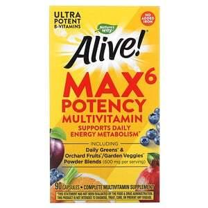 Nature's Way, Alive! Max6 Potency Multivitamin, No Added Iron, 90 Capsules - HealthCentralUSA