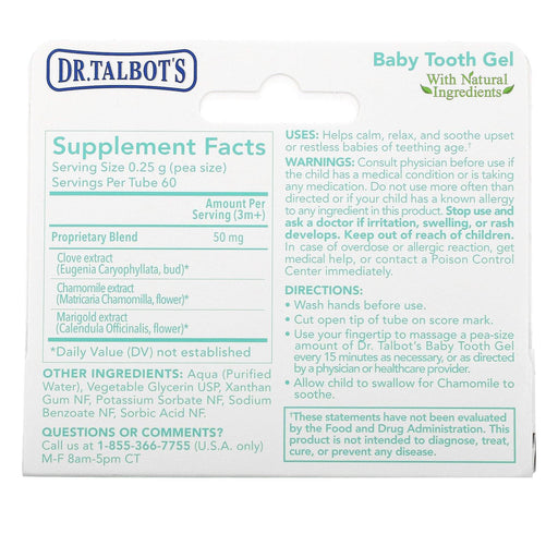 Dr. Talbot's, Baby Tooth Gel, Clove + Chamomile, 3 m+, 0.53 oz (15 g) - HealthCentralUSA