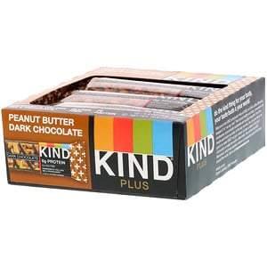 KIND Bars, Kind Plus, Peanut Butter Dark Chocolate Bar, 12 Bars, 1.4 oz (40 g) Each - HealthCentralUSA