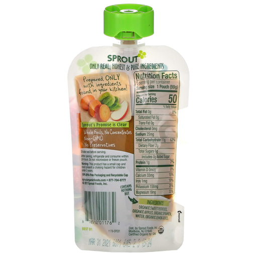 Sprout Organic, Baby Food, 6 Months & Up, Sweet Potato Apple Spinach, 3.5 oz ( 99 g) - HealthCentralUSA