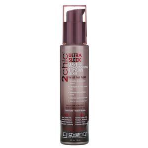 Giovanni, 2chic, Ultra Sleek Leave-In Conditioning & Styling Elixir, For All Hair Types, Brazilian Keratin + Moroccan Argan Oil, 4 fl oz (118 ml) - HealthCentralUSA