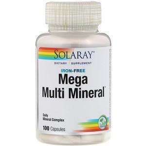 Solaray, Mega Multi Mineral, Iron Free, 100 Capsules - HealthCentralUSA