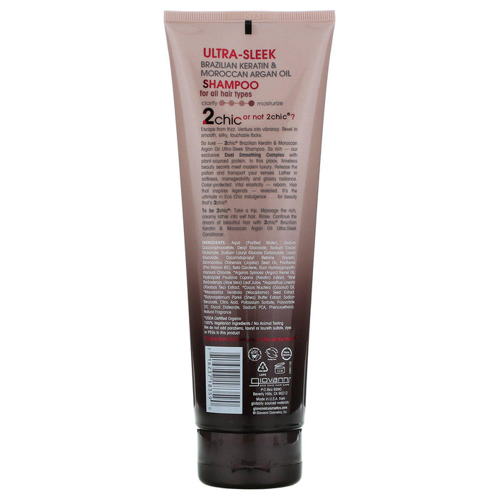 Giovanni, 2chic, Ultra Sleek Shampoo, For All Hair Types, Brazilian Keratin + Moroccan Argan Oil, 8.5 fl oz (250 ml) - HealthCentralUSA
