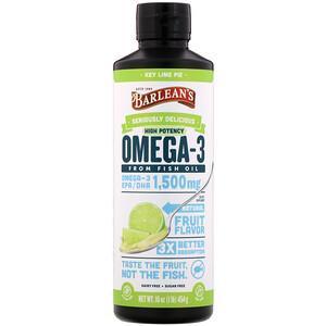 Barlean's, Seriously Delicious, Omega-3 Fish Oil, Key Lime Pie, 1,500 mg, 16 oz (454 g) - HealthCentralUSA