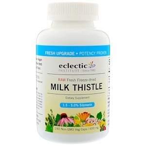 Eclectic Institute, Raw Fresh Freeze-Dried, Milk Thistle, 600 mg, 240 Non-GMO Veg Caps - HealthCentralUSA