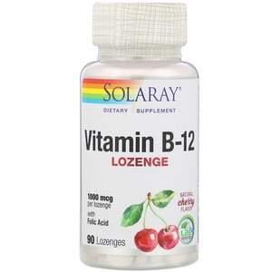 Solaray, Vitamin B-12, Natural Cherry Flavor, 1,000 mcg, 90 Lozenges - HealthCentralUSA