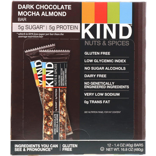 KIND Bars, Nuts & Spices, Dark Chocolate Mocha Almond, 12 Bars, 1.4 oz (40 g) Each - HealthCentralUSA