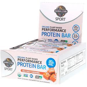 Garden of Life, Sport, Organic Plant-Based Performance Protein Bar, Sea Salt Caramel, 12 Bars, 2.5 oz (70 g) Each - HealthCentralUSA