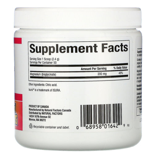Natural Factors, Magnesium Bisglycinate, Pure, 200 mg, 4.2 oz (120 g) - HealthCentralUSA