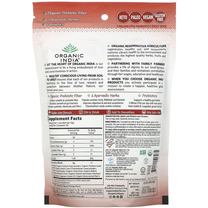 Organic India, Psyllium Pre & Probiotic Fiber, Orange, 10 oz (283.5 g) - HealthCentralUSA
