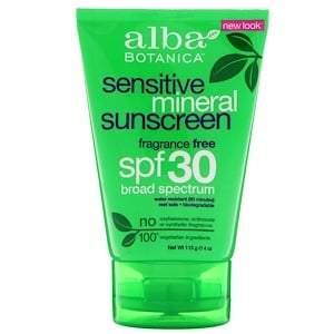 Alba Botanica, Mineral Sunscreen, Sensitive, Fragrance Free, SPF 30, 4 oz (113 g) - HealthCentralUSA