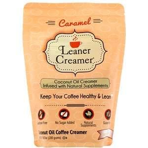 Leaner Creamer, Coconut Oil Coffee Creamer, Caramel, 9.87 oz (280 g) - HealthCentralUSA