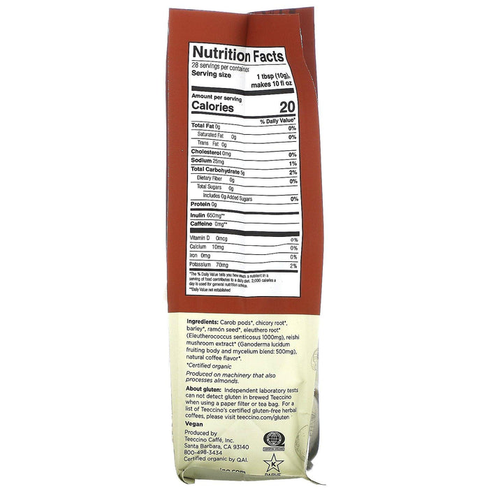 Teeccino, Mushroom Herbal Coffee, Reishi Eleuthero, Dark Roast, Caffeine Free, 10 oz (284 g) - HealthCentralUSA