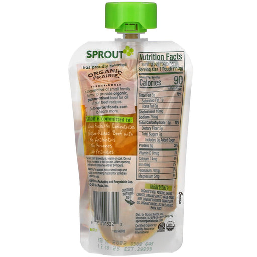 Sprout Organic, Baby Food, 8 Months & Up, Root Vegetables, Apple with Beef, 4 oz (113 g) - HealthCentralUSA