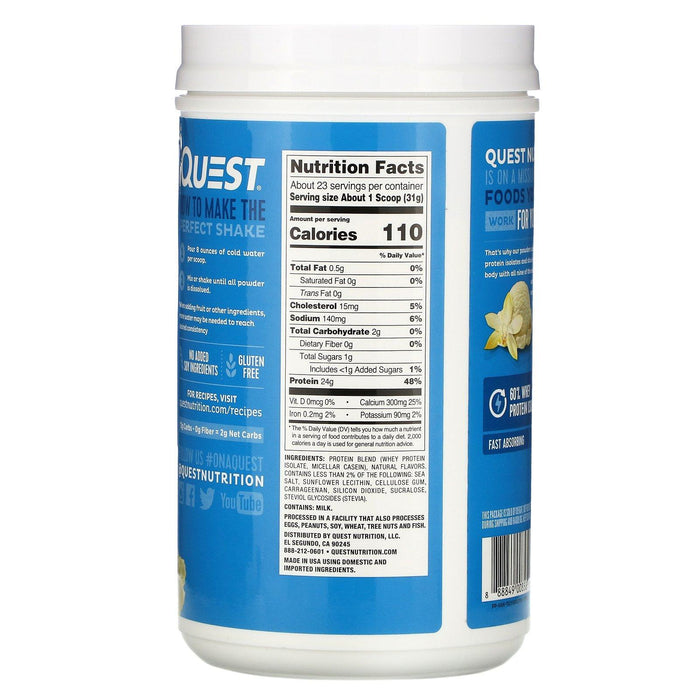 Quest Nutrition, Protein Powder, Vanilla Milkshake, 1.6 lb (726 g) - HealthCentralUSA