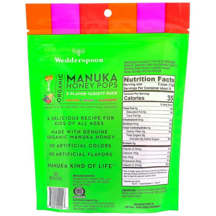 Wedderspoon, Organic Manuka Honey Pops, 3 Flavor Variety Pack, 24 Count, 4.15 oz (118 g) - HealthCentralUSA