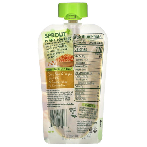 Sprout Organic, Baby Food, 8 Months & Up, Pumpkin, Apple, Red Lentil with Cinnamon, 4 oz (113 g) - HealthCentralUSA