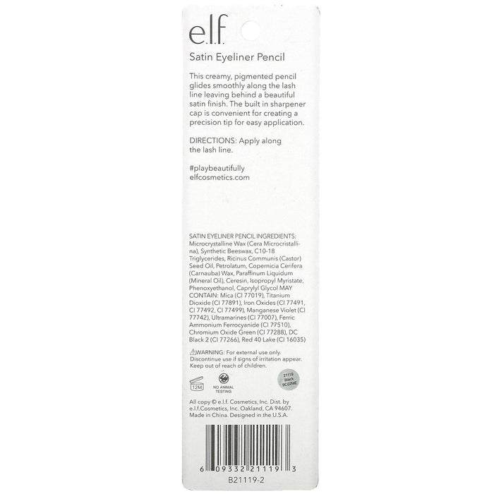 E.L.F., Satin Eyeliner Pencil, Black, 0.03 oz (0.85 g) - HealthCentralUSA