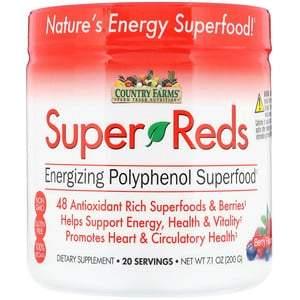 Country Farms, Super Reds, Energizing Polyphenol Superfood, Berry Flavor, 7.1 oz (200 g) - HealthCentralUSA