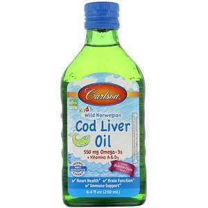 Carlson Labs, Kid's Wild Norwegian, Cod Liver Oil, Bubble Gum Flavor, 8.4 fl oz (250 ml) - HealthCentralUSA