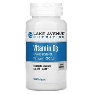 Lake Avenue Nutrition, Vitamin D3, 25 mcg (1,000 IU), 360 Softgels - HealthCentralUSA