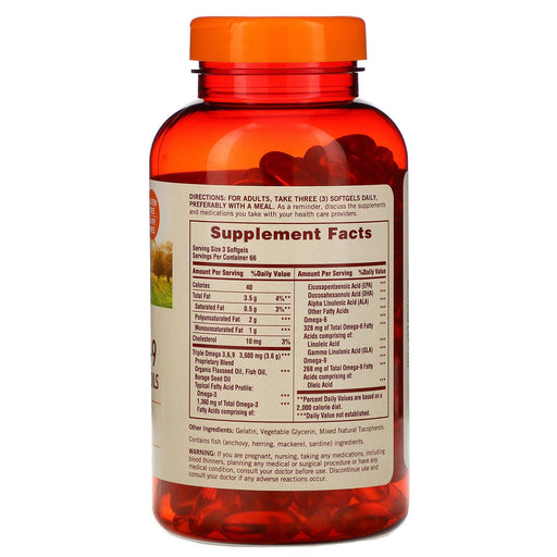 Sundown Naturals, Omega 3-6-9 Flax, Fish & Borage Oils, 200 Softgels - HealthCentralUSA