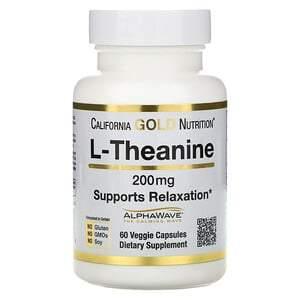 California Gold Nutrition, L-Theanine, AlphaWave, Supports Relaxation, Calm Focus, 200 mg, 60 Veggie Capsules - HealthCentralUSA