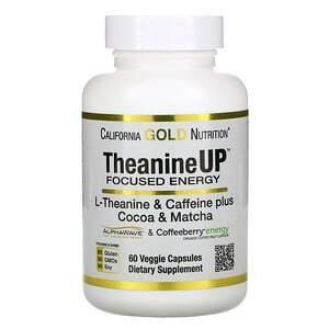 California Gold Nutrition, TheanineUP Focused Energy, L-Theanine & Caffeine, 60 Veggie Capsules - HealthCentralUSA