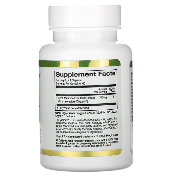 California Gold Nutrition, French Maritime Pine Bark Extract, Oligopin, 100 mg, 60 Veggie Capsules - HealthCentralUSA