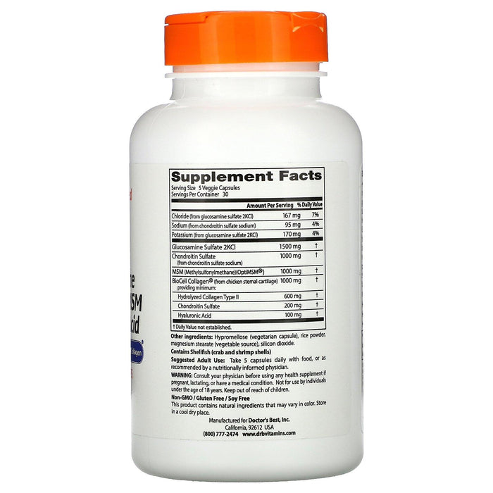 Doctor's Best, Glucosamine Chondroitin MSM + Hyaluronic Acid, 150 Veggie Caps - HealthCentralUSA