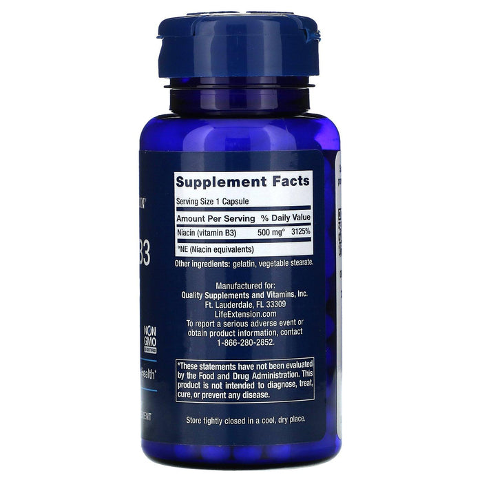 Life Extension, Vitamin B3 Niacin, 500 mg, 100 Capsules - HealthCentralUSA