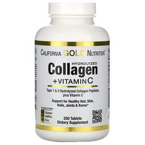 California Gold Nutrition, Hydrolyzed Collagen Peptides + Vitamin C, Type 1 & 3, 250 Tablets - HealthCentralUSA