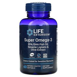 Life Extension, Super Omega-3 EPA/DHA Fish Oil, Sesame Lignans & Olive Extract, 60 Enteric Coated Softgels - HealthCentralUSA