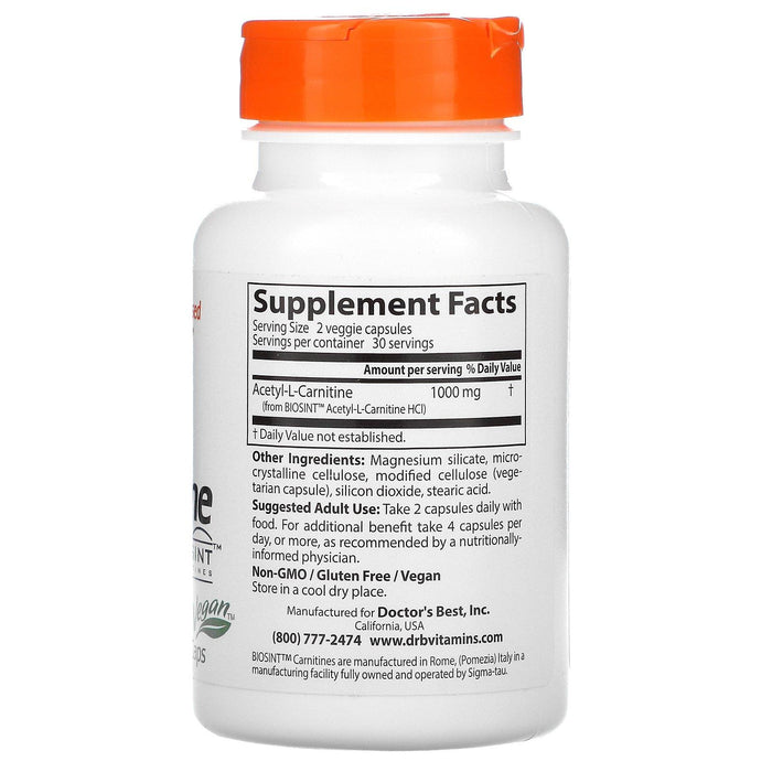 Doctor's Best, Acetyl-L-Carnitine with Biosint Carnitines, 500 mg, 60 Veggie Caps - HealthCentralUSA