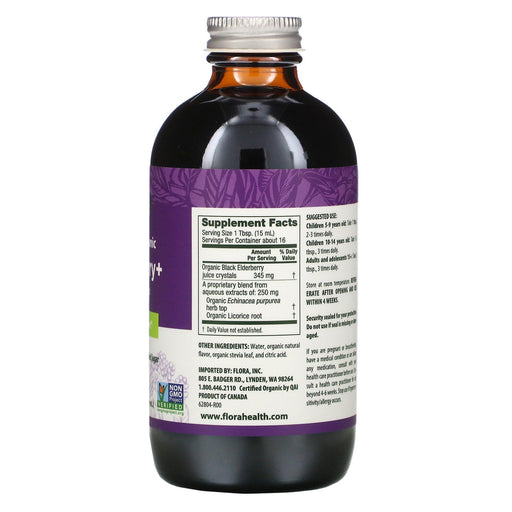 Flora, Certified Organic Elderberry + With Echinacea, Immune Support, 8.5 fl oz (250 ml) - HealthCentralUSA