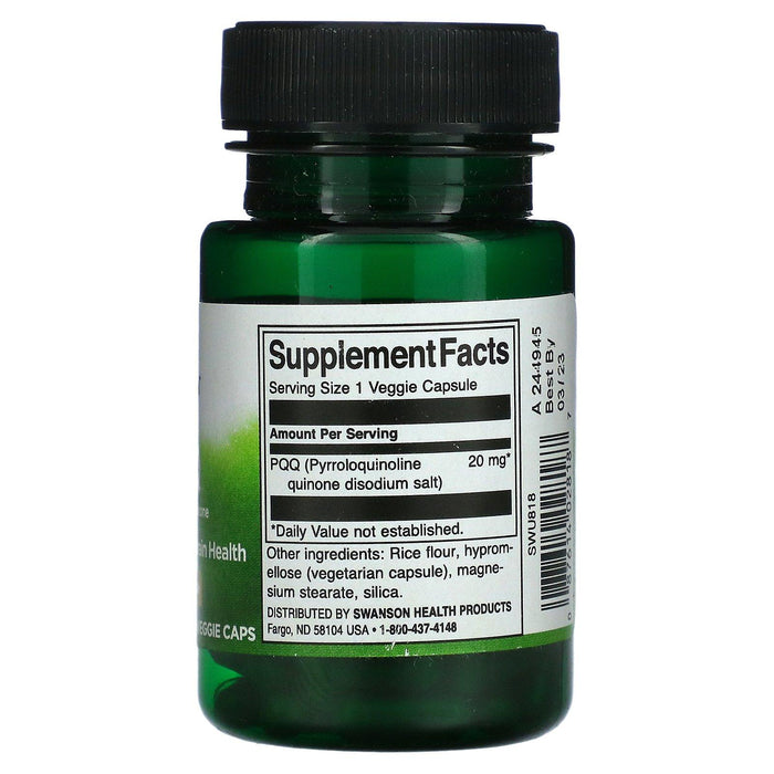 Swanson, PQQ, 20 mg, 30 Veggie Caps - HealthCentralUSA