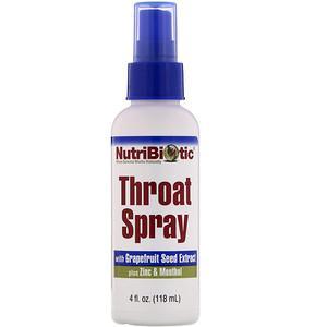NutriBiotic, Throat Spray with Grapefruit Seed Extract plus Zinc & Menthol, 4 fl oz (118 ml) - HealthCentralUSA