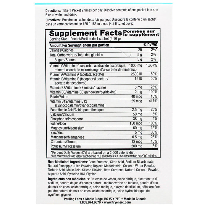 Ener-C, Vitamin C, Effervescent Powdered Drink Mix, Pineapple Coconut, 30 Packets, 9.7 oz (274.8 g) - HealthCentralUSA