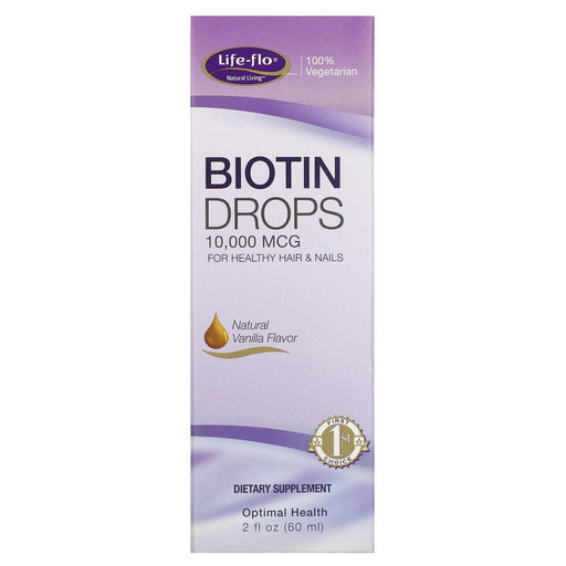 Life-flo, Biotin Drops, For Healthy Hair & Nails, Natural Vanilla Flavor, 10,000 mcg, 2 fl oz (60 ml) - HealthCentralUSA